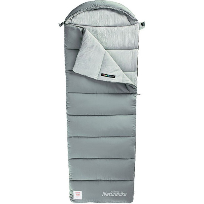 Ультралёгкий спальный мешок NATUREHIKE CNK2350WS023 M300 хлопковый с капюшоном весна осень серый, молния слева 6927595775974